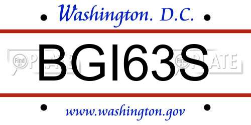 BGI63S District Of Columbia License Plate