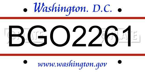 BGO2261 District Of Columbia License Plate
