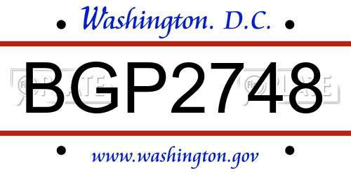BGP2748 District Of Columbia License Plate