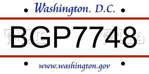 BGP7748 District Of Columbia License Plate