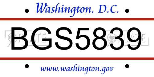 BGS5839 District Of Columbia License Plate