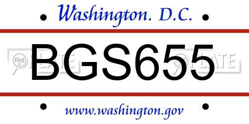 BGS655 District Of Columbia License Plate