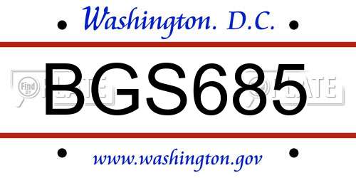 BGS685 District Of Columbia License Plate
