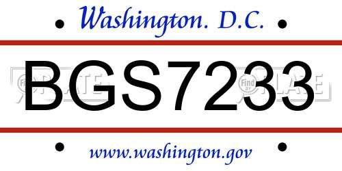 BGS7233 District Of Columbia License Plate