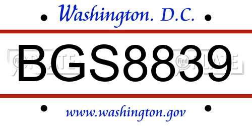 BGS8839 District Of Columbia License Plate