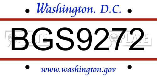 BGS9272 District Of Columbia License Plate