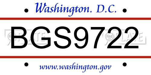 BGS9722 District Of Columbia License Plate