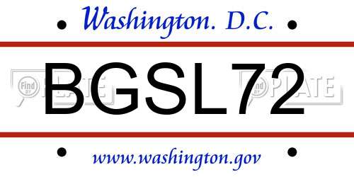 BGSL72 District Of Columbia License Plate