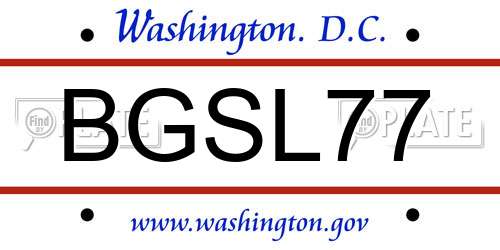 BGSL77 District Of Columbia License Plate