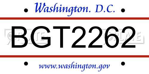 BGT2262 District Of Columbia License Plate