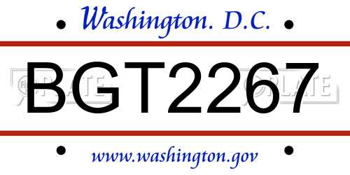 BGT2267 District Of Columbia License Plate