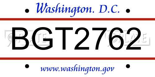 BGT2762 District Of Columbia License Plate