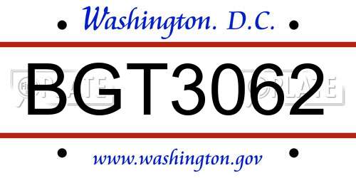 BGT3062 District Of Columbia License Plate