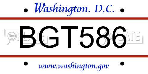 BGT586 District Of Columbia License Plate