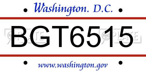 BGT6515 District Of Columbia License Plate