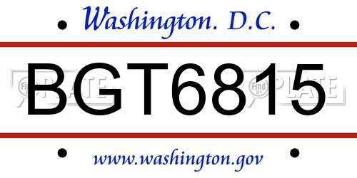BGT6815 District Of Columbia License Plate