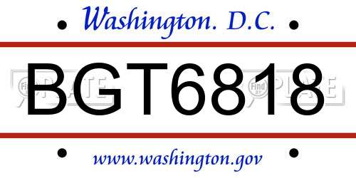 BGT6818 District Of Columbia License Plate