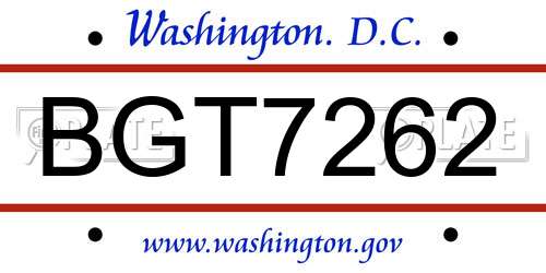BGT7262 District Of Columbia License Plate
