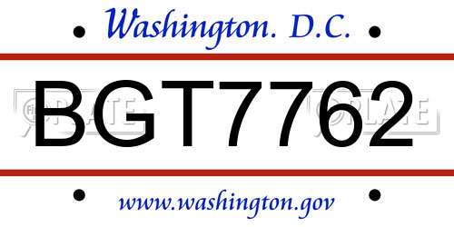 BGT7762 District Of Columbia License Plate