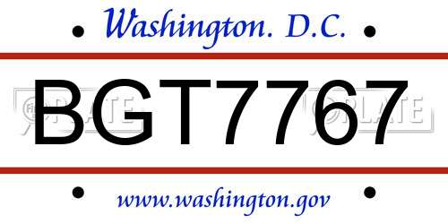 BGT7767 District Of Columbia License Plate