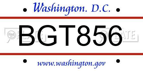 BGT856 District Of Columbia License Plate