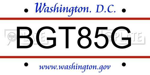 BGT85G District Of Columbia License Plate