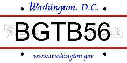 BGTB56 District Of Columbia License Plate