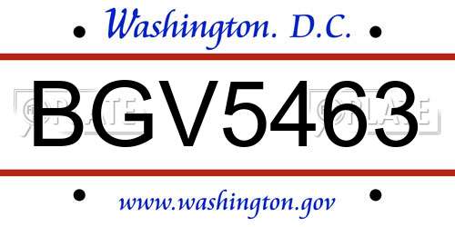 BGV5463 District Of Columbia License Plate