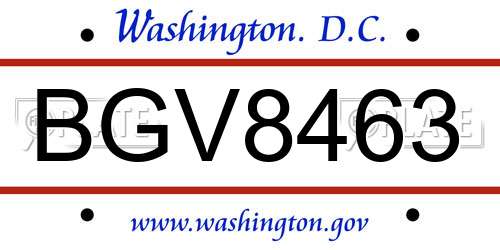 BGV8463 District Of Columbia License Plate