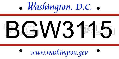 BGW3115 District Of Columbia License Plate