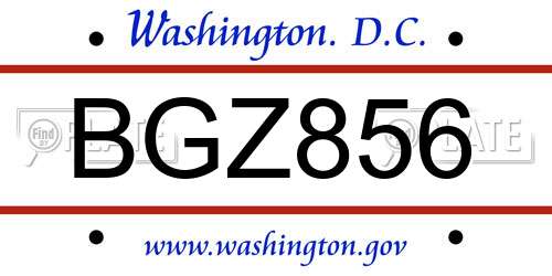 BGZ856 District Of Columbia License Plate