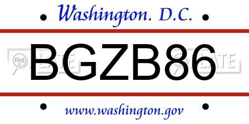BGZB86 District Of Columbia License Plate
