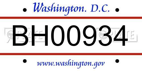BH00934 District Of Columbia License Plate