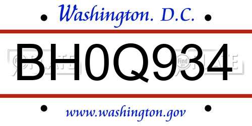 BH0Q934 District Of Columbia License Plate