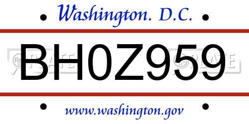 BH0Z959 District Of Columbia License Plate