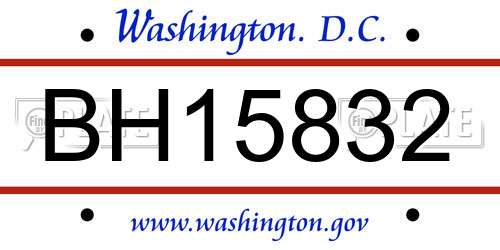 BH15832 District Of Columbia License Plate