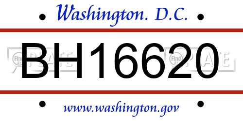 BH16620 District Of Columbia License Plate