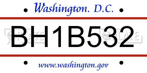 BH1B532 District Of Columbia License Plate