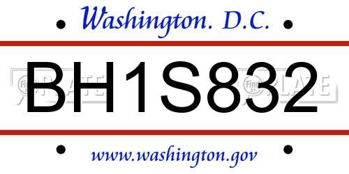 BH1S832 District Of Columbia License Plate