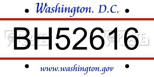 BH52616 District Of Columbia License Plate