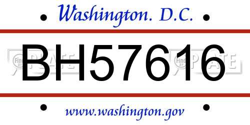BH57616 District Of Columbia License Plate
