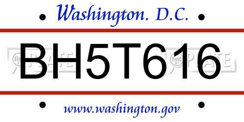 BH5T616 District Of Columbia License Plate