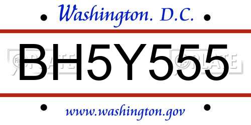 BH5Y555 District Of Columbia License Plate