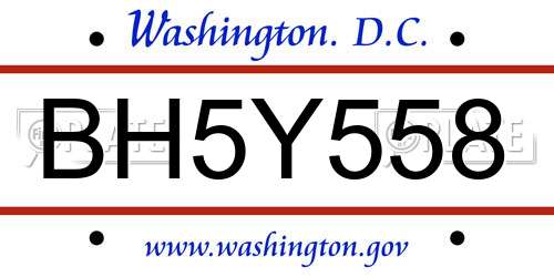 BH5Y558 District Of Columbia License Plate