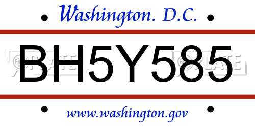 BH5Y585 District Of Columbia License Plate