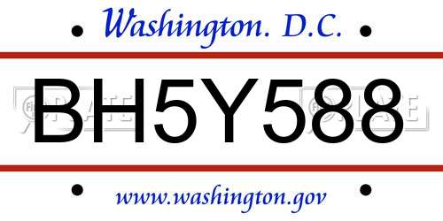 BH5Y588 District Of Columbia License Plate
