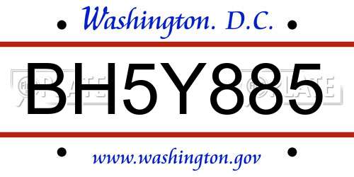 BH5Y885 District Of Columbia License Plate
