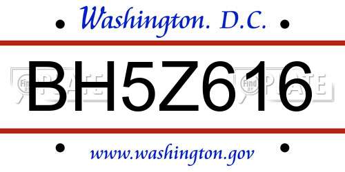 BH5Z616 District Of Columbia License Plate