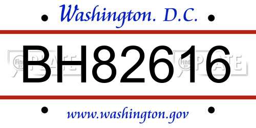 BH82616 District Of Columbia License Plate