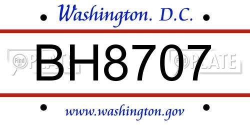 BH8707 District Of Columbia License Plate